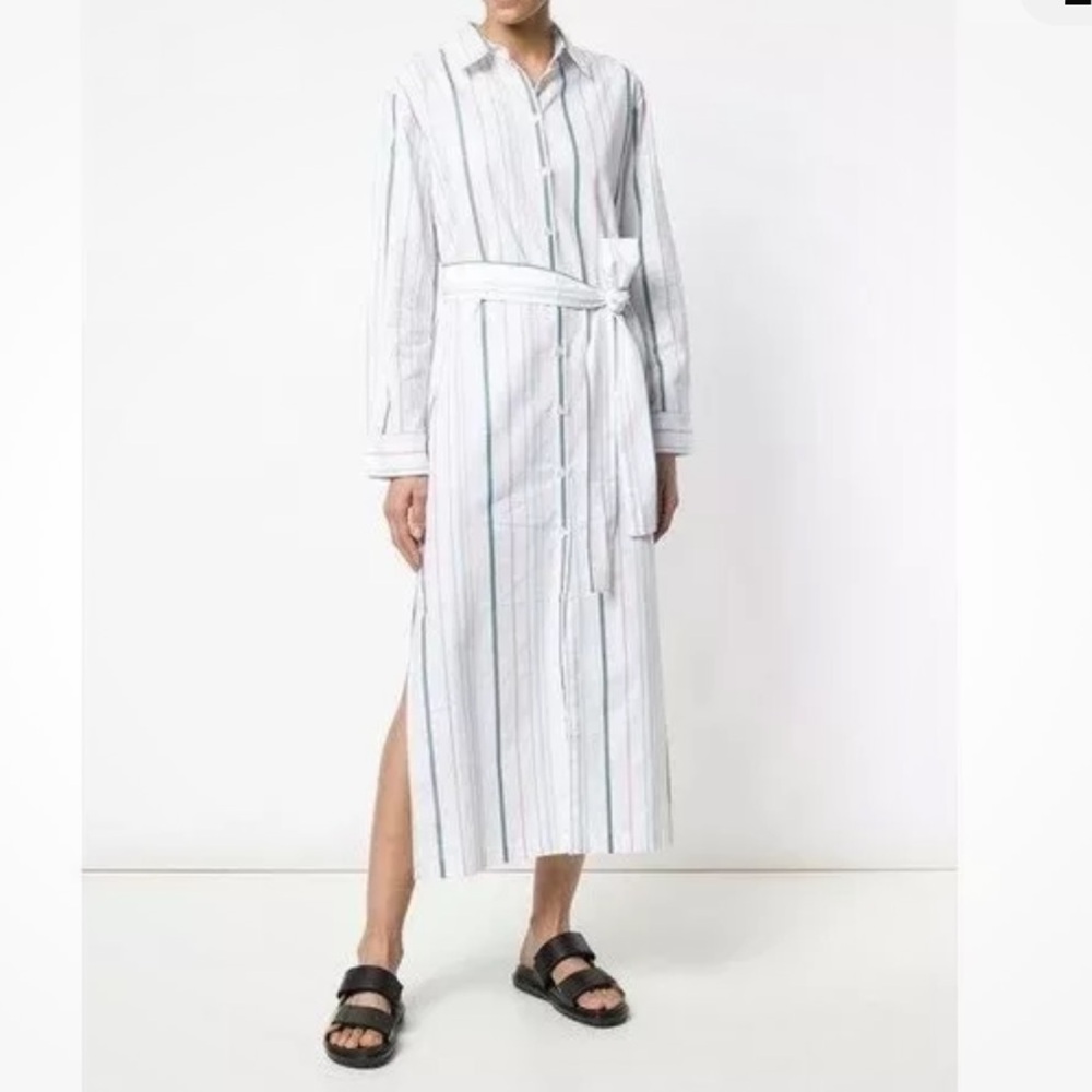 Asceno Mixed Stripe Shirt Dress White Colourful Cotton Sz S #D1